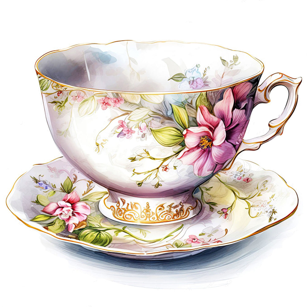 Flower Tea Cup - 14CT Stamped Cross Stitch 40*40CM