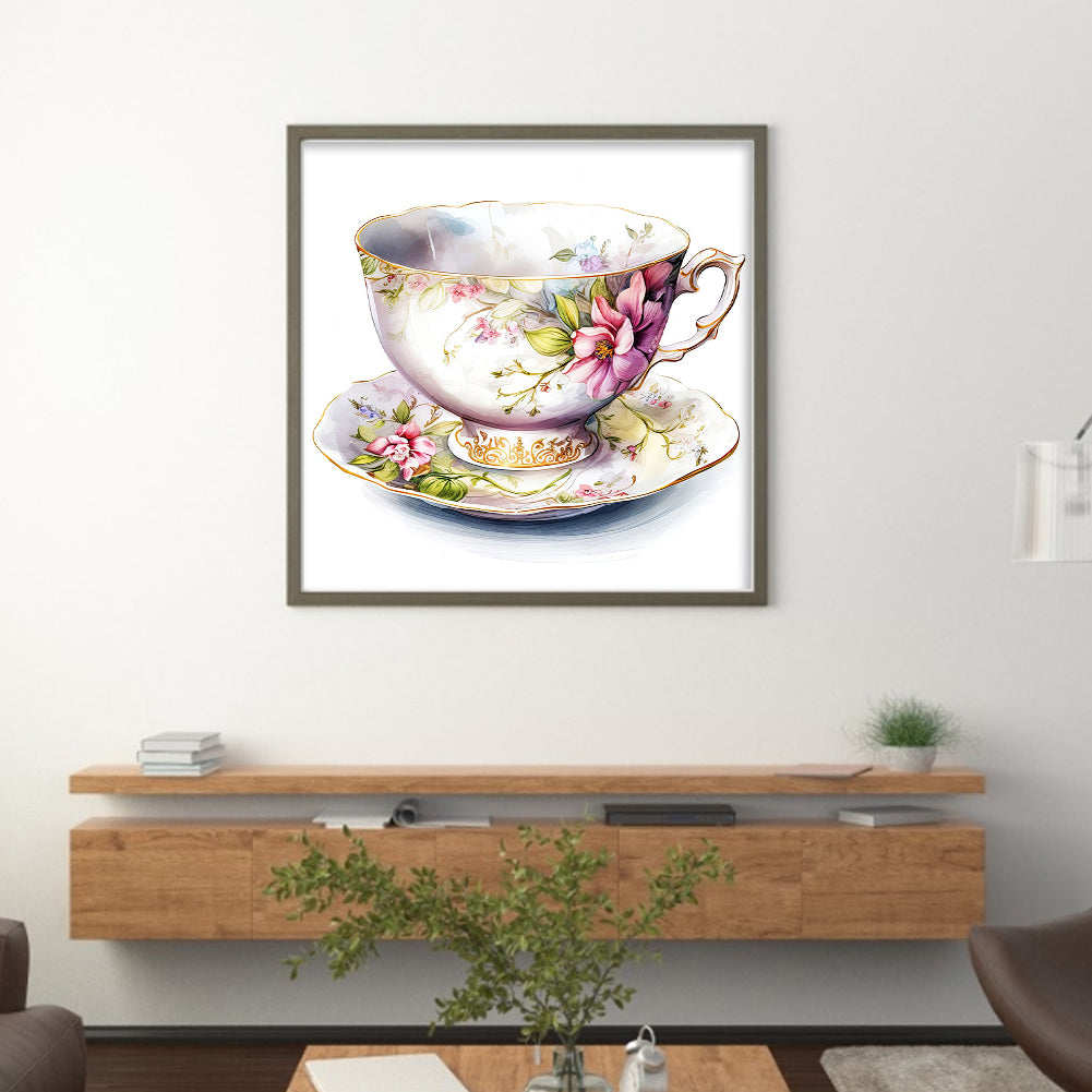 Flower Tea Cup - 14CT Stamped Cross Stitch 40*40CM