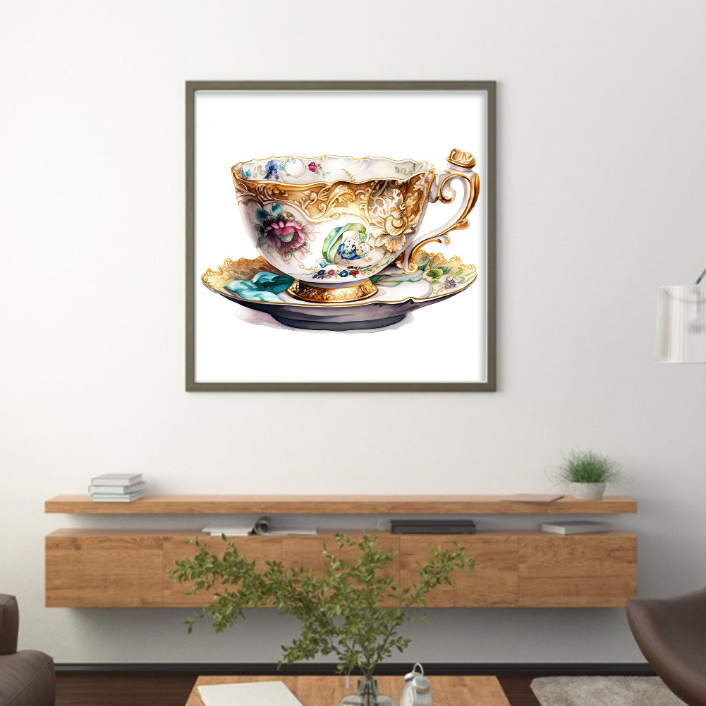 Flower Tea Cup - 14CT Stamped Cross Stitch 40*40CM