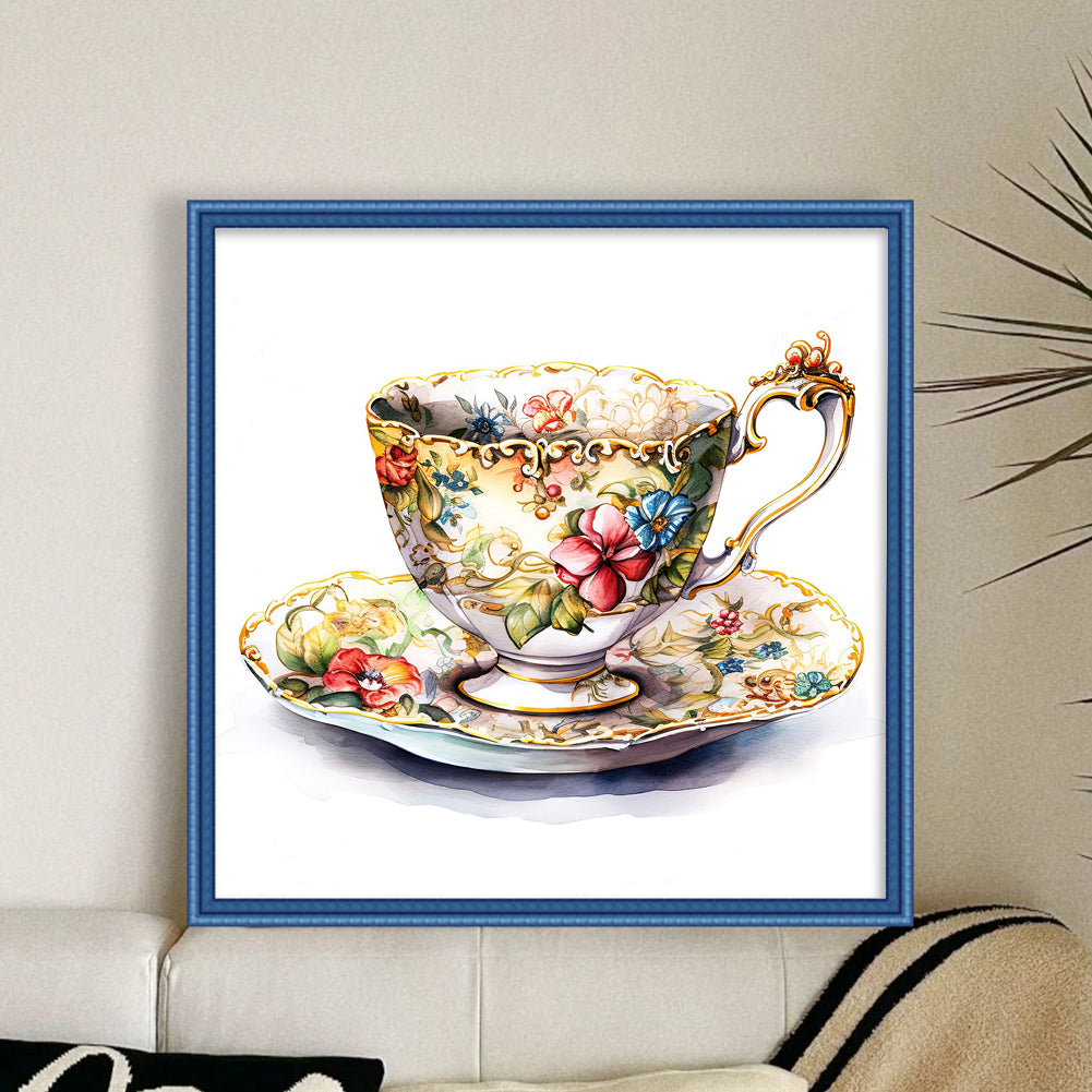 Flower Tea Cup - 14CT Stamped Cross Stitch 40*40CM