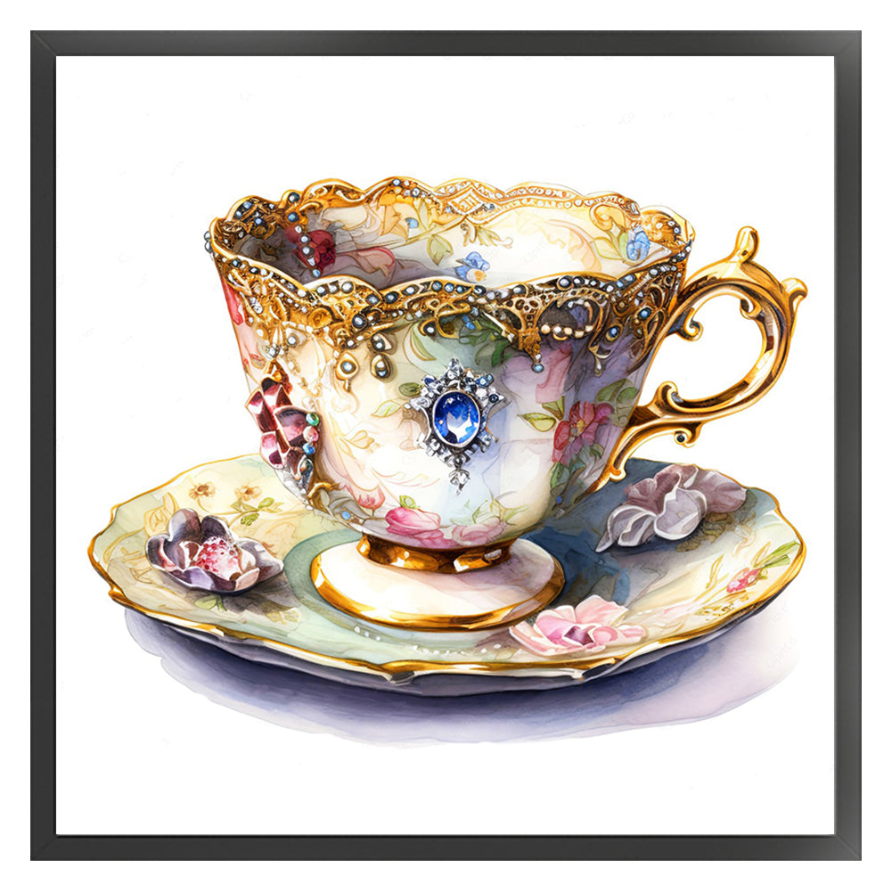 Flower Tea Cup - 14CT Stamped Cross Stitch 40*40CM