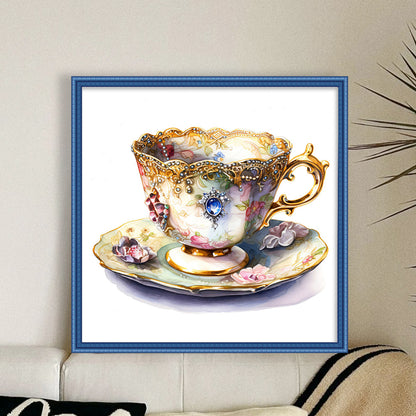 Flower Tea Cup - 14CT Stamped Cross Stitch 40*40CM