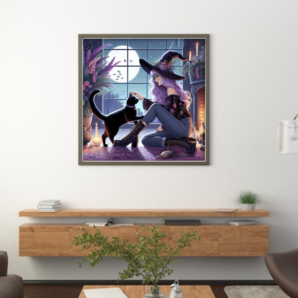 Witch And Black Cat - 11CT Stamped Cross Stitch 40*40CM