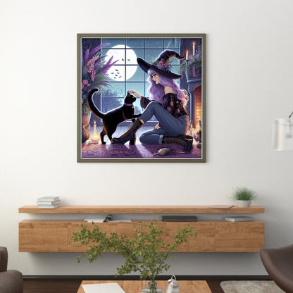 Witch And Black Cat - 11CT Stamped Cross Stitch 40*40CM