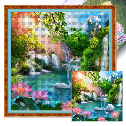 Water Lotus And Swan - 11CT Stamped Cross Stitch 50*50CM