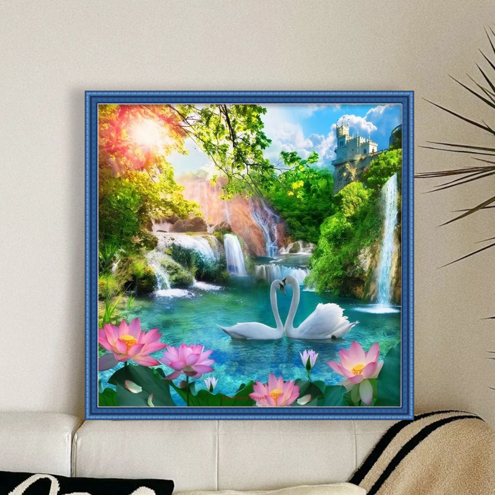 Water Lotus And Swan - 11CT Stamped Cross Stitch 50*50CM