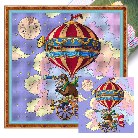 Hot Air Balloon Old Man - 11CT Stamped Cross Stitch 50*50CM