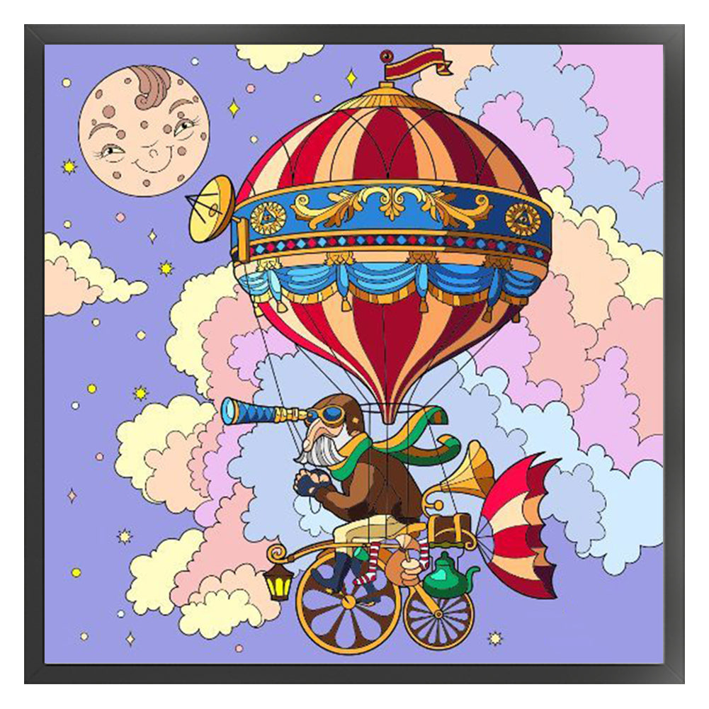 Hot Air Balloon Old Man - 11CT Stamped Cross Stitch 50*50CM