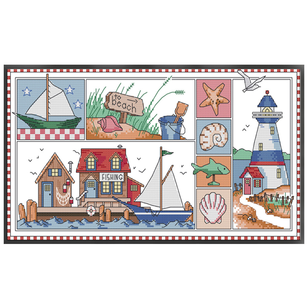 Seaside Impression - 14CT Stamped Cross Stitch 41*25CM(Joy Sunday)