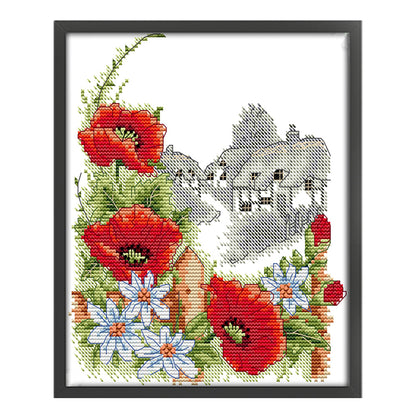 Four Seasons Summer Poppy - 14CT Stamped Cross Stitch 21*26CM(Joy Sunday)