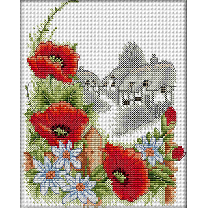 Four Seasons Summer Poppy - 14CT Stamped Cross Stitch 21*26CM(Joy Sunday)