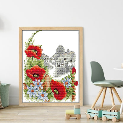 Four Seasons Summer Poppy - 14CT Stamped Cross Stitch 21*26CM(Joy Sunday)