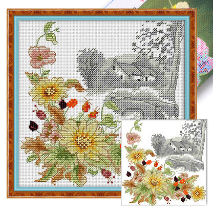 Four Seasons Autumn Chrysanthemums - 14CT Stamped Cross Stitch 21*22CM(Joy Sunday)