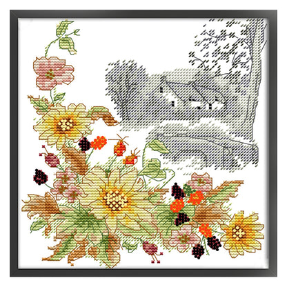 Four Seasons Autumn Chrysanthemums - 14CT Stamped Cross Stitch 21*22CM(Joy Sunday)