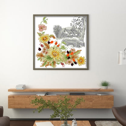 Four Seasons Autumn Chrysanthemums - 14CT Stamped Cross Stitch 21*22CM(Joy Sunday)