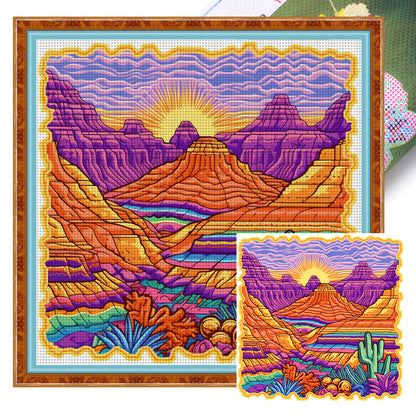 Mountains Under Sunset - 14CT Stamped Cross Stitch 50*50CM