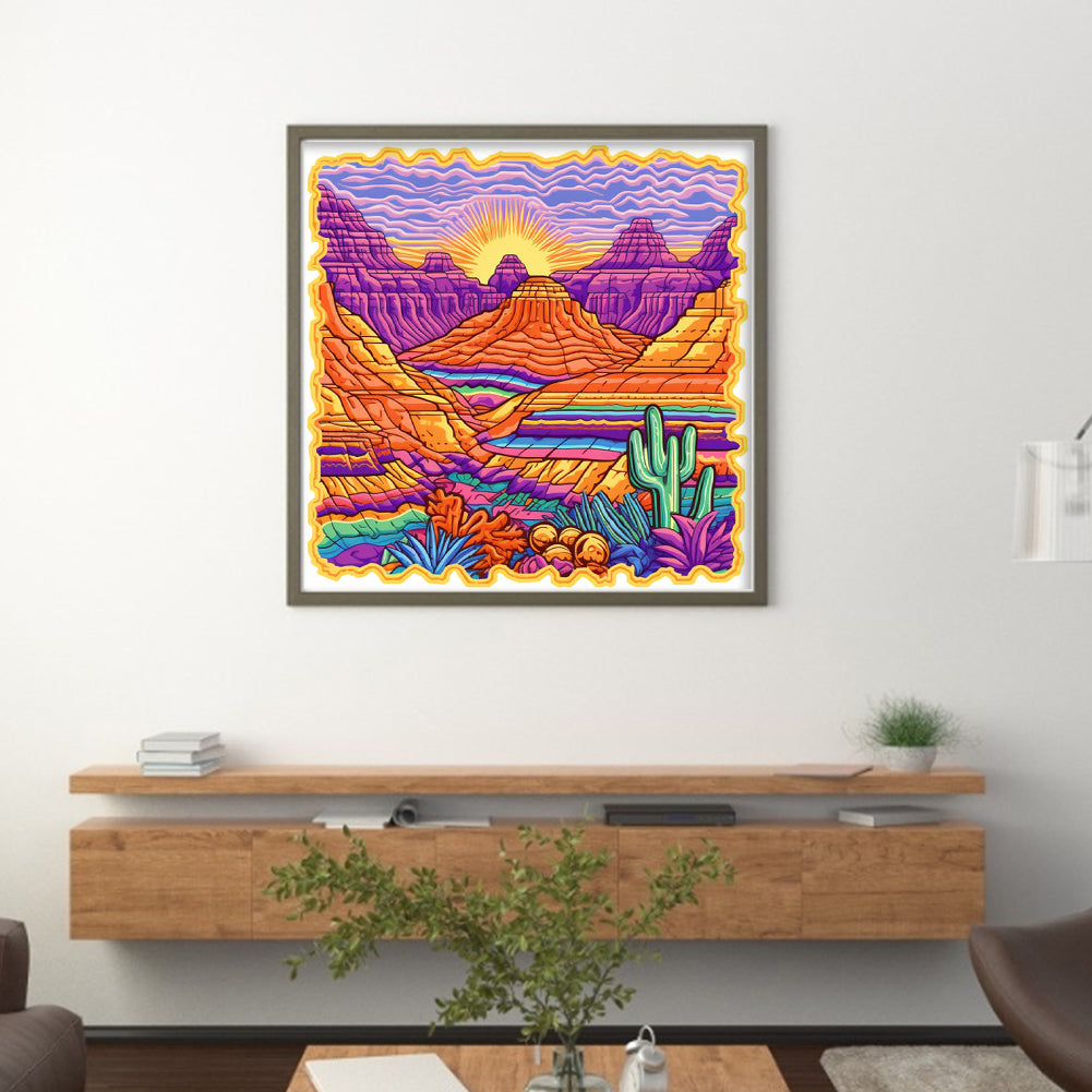 Mountains Under Sunset - 14CT Stamped Cross Stitch 50*50CM