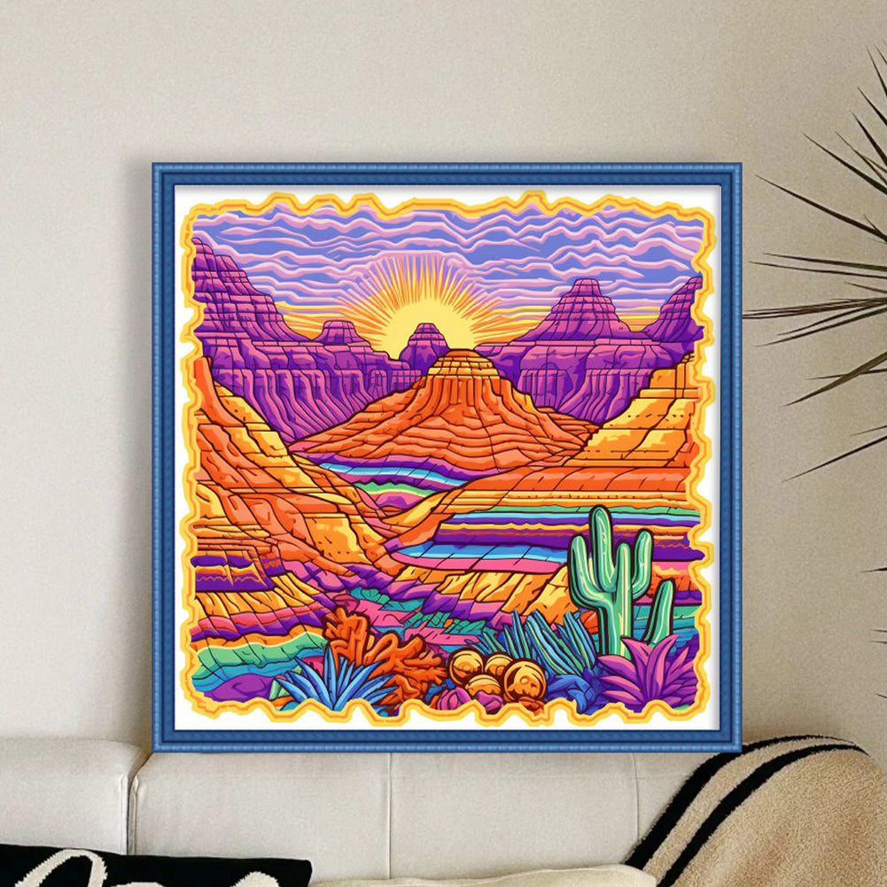 Mountains Under Sunset - 14CT Stamped Cross Stitch 50*50CM