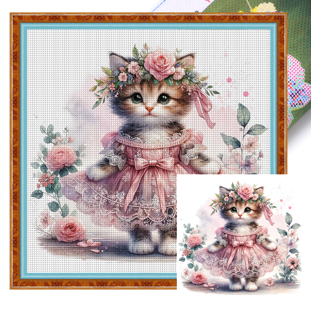 Kitten In Skirt - 18CT Stamped Cross Stitch 30*30CM