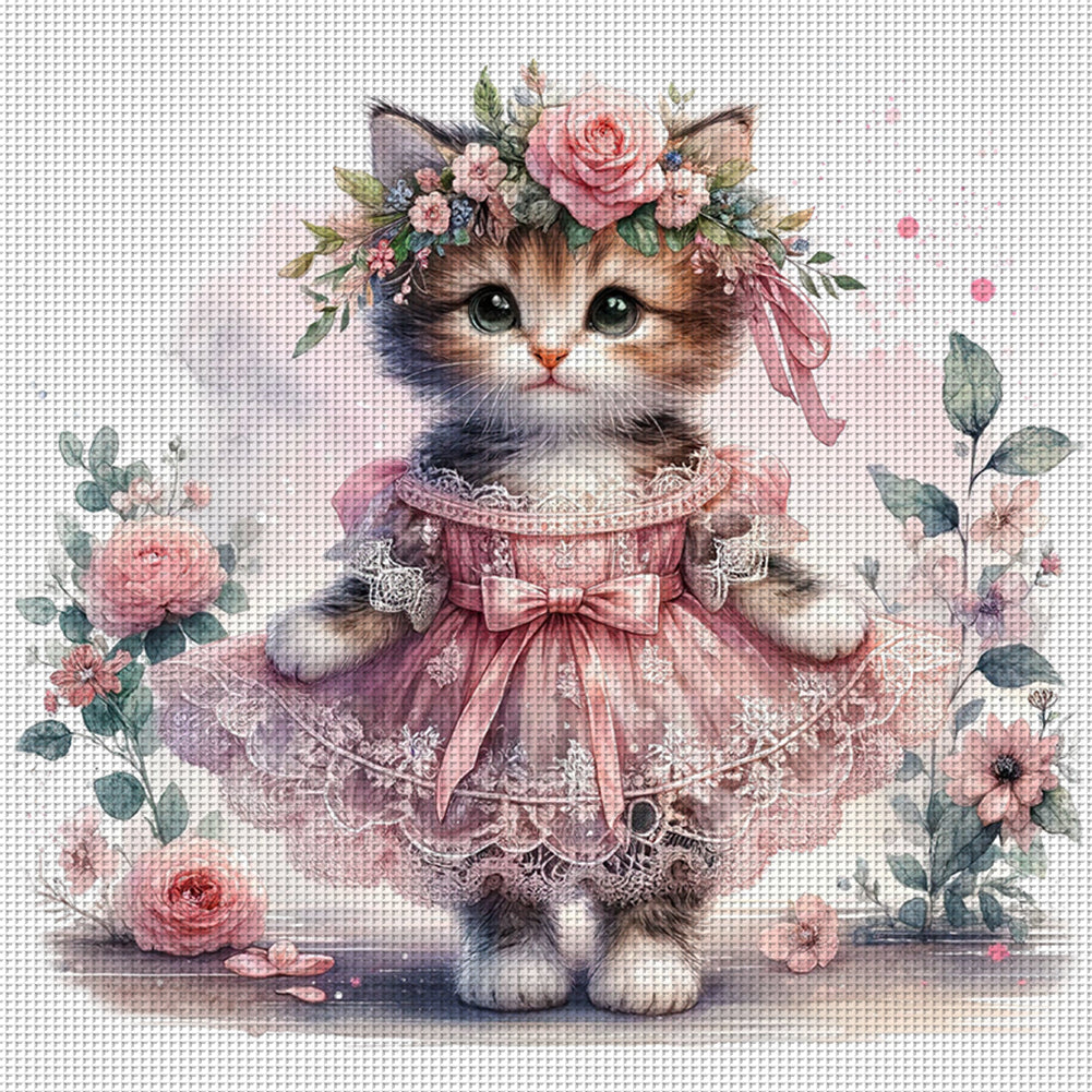 Kitten In Skirt - 18CT Stamped Cross Stitch 30*30CM