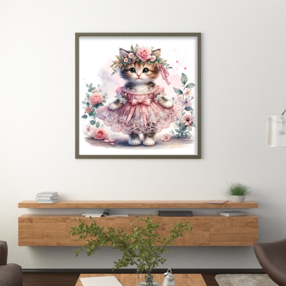 Kitten In Skirt - 18CT Stamped Cross Stitch 30*30CM