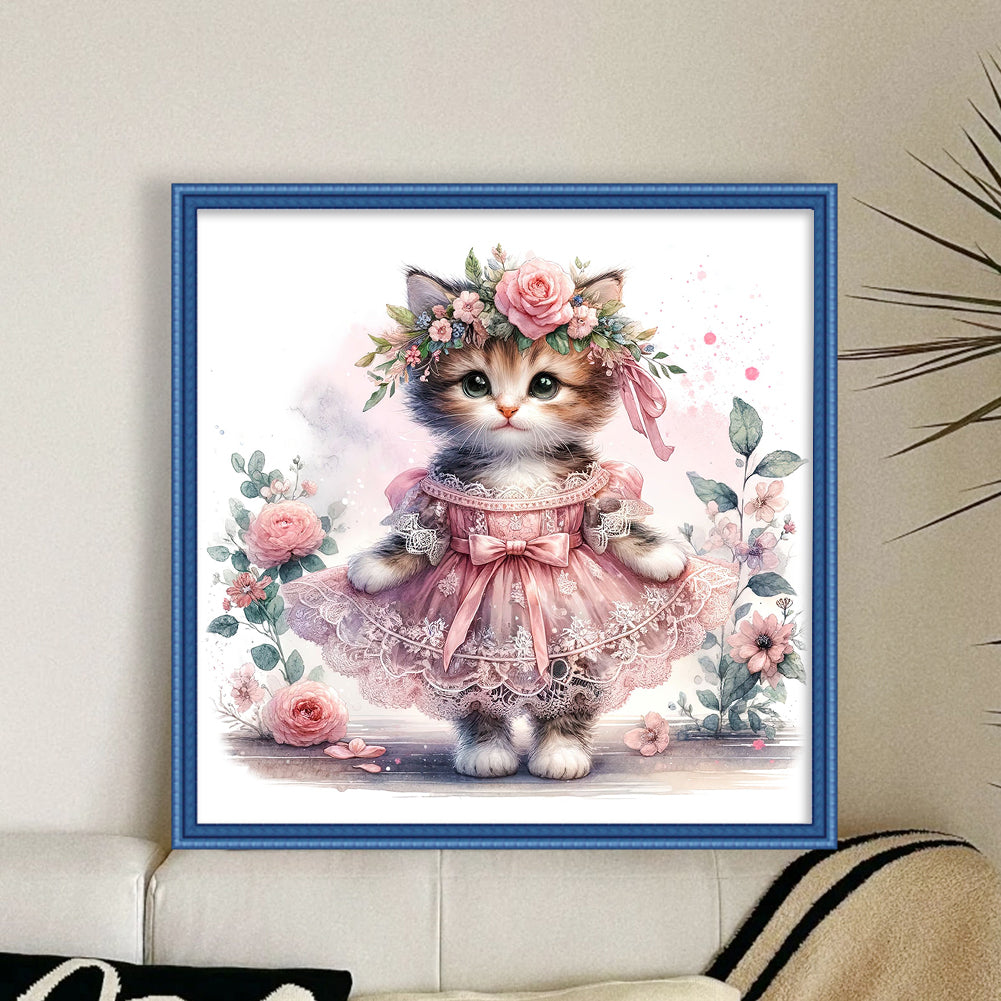 Kitten In Skirt - 18CT Stamped Cross Stitch 30*30CM