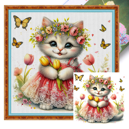 Kitten In Skirt - 18CT Stamped Cross Stitch 30*30CM