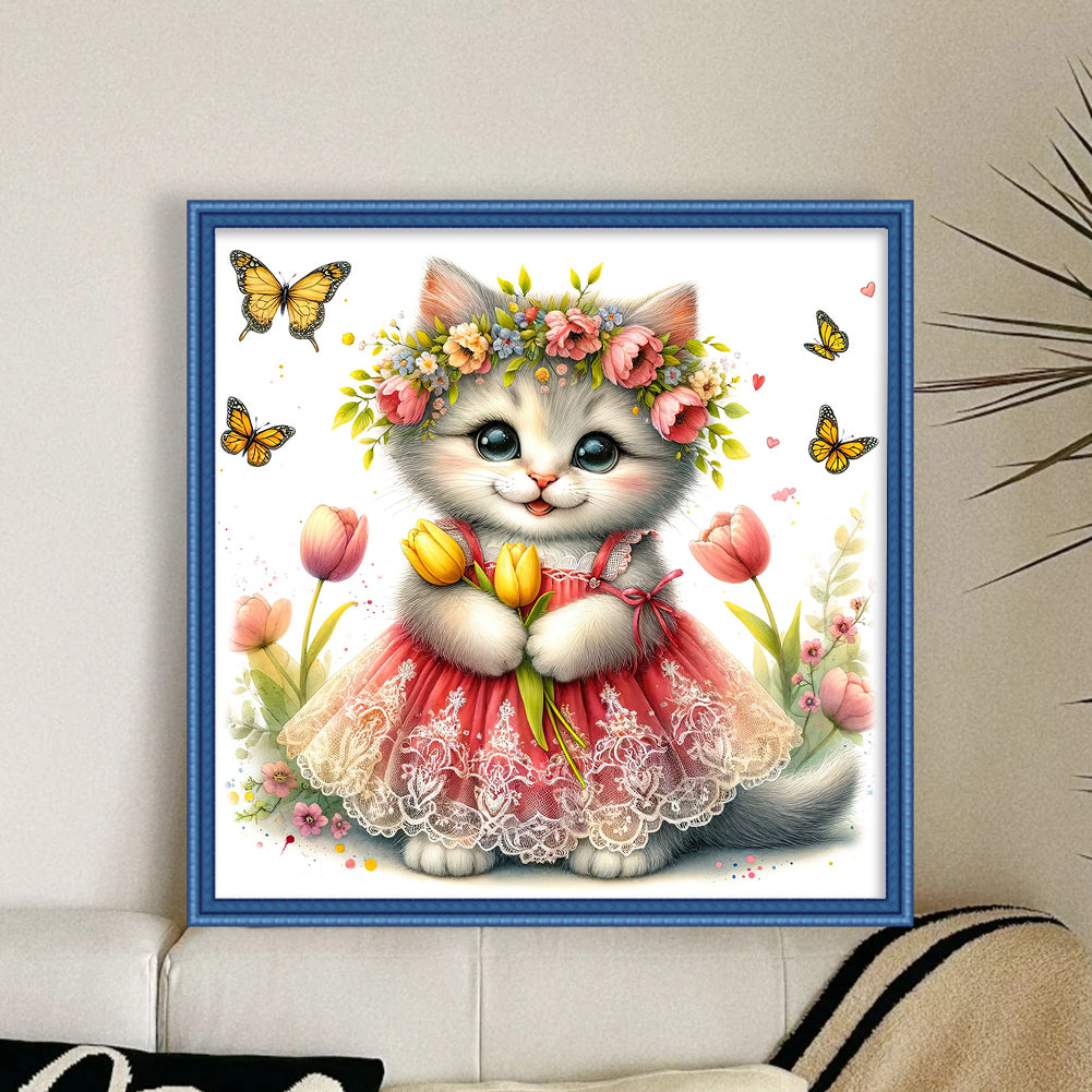 Kitten In Skirt - 18CT Stamped Cross Stitch 30*30CM