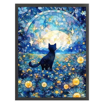 Glass Painting-Black Cat In The Moonlight - 11CT Stamped Cross Stitch 50*65CM