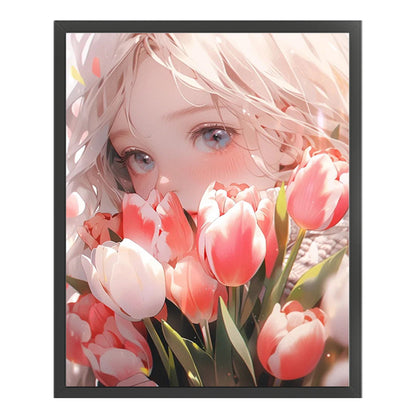 Tulip Girl - 11CT Stamped Cross Stitch 40*50CM