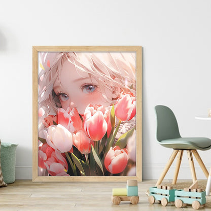 Tulip Girl - 11CT Stamped Cross Stitch 40*50CM