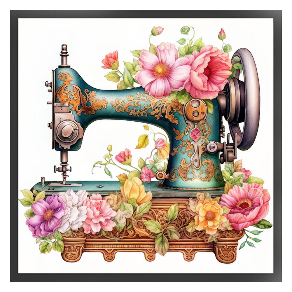 Retro Flower Sewing Machine - 14CT Stamped Cross Stitch 40*40CM