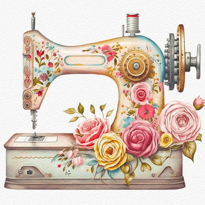 Retro Flower Sewing Machine - 14CT Stamped Cross Stitch 40*40CM