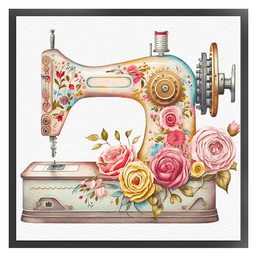 Retro Flower Sewing Machine - 14CT Stamped Cross Stitch 40*40CM