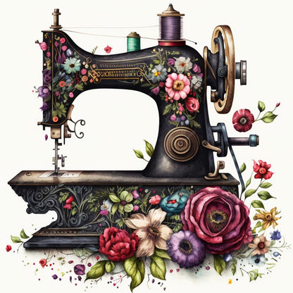 Retro Flower Sewing Machine - 14CT Stamped Cross Stitch 40*40CM