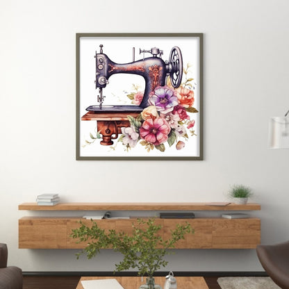 Retro Flower Sewing Machine - 14CT Stamped Cross Stitch 40*40CM