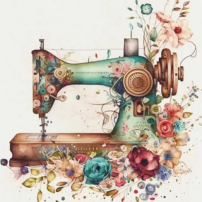 Retro Flower Sewing Machine - 14CT Stamped Cross Stitch 40*40CM