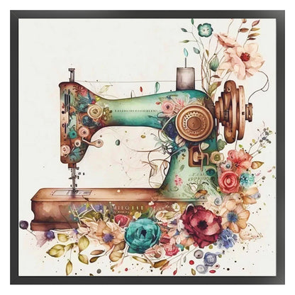 Retro Flower Sewing Machine - 14CT Stamped Cross Stitch 40*40CM