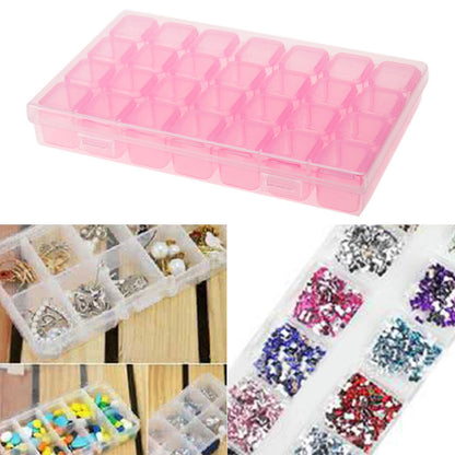 28 Slots Plastic Storage Box Nail Art Rhinestone Jewelry Display Case