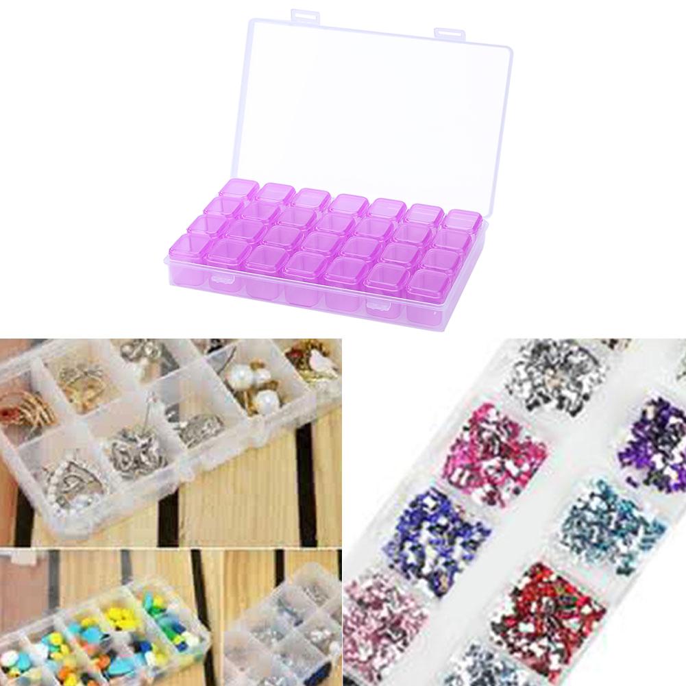 28 Slots Plastic Storage Box Nail Art Rhinestone Jewelry Display Case