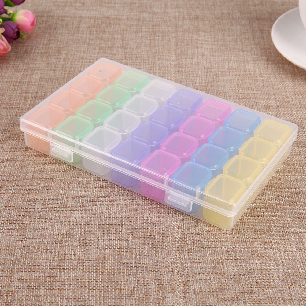 28 Slots Plastic Storage Box Nail Art Rhinestone Jewelry Display Case