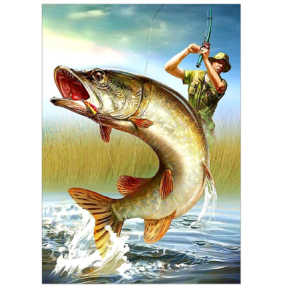 Fishing Landscape - Full Round Drill Diamond Painting 40*30CM