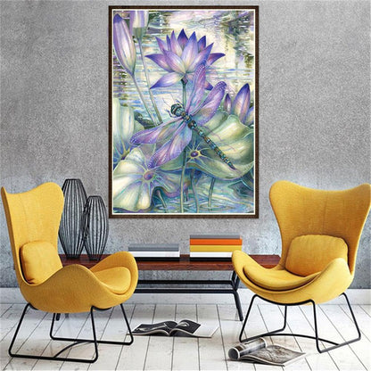 Dragonfly Lotus - Full Square Drill Diamond Painting 30*40CM