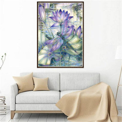 Dragonfly Lotus - Full Square Drill Diamond Painting 30*40CM