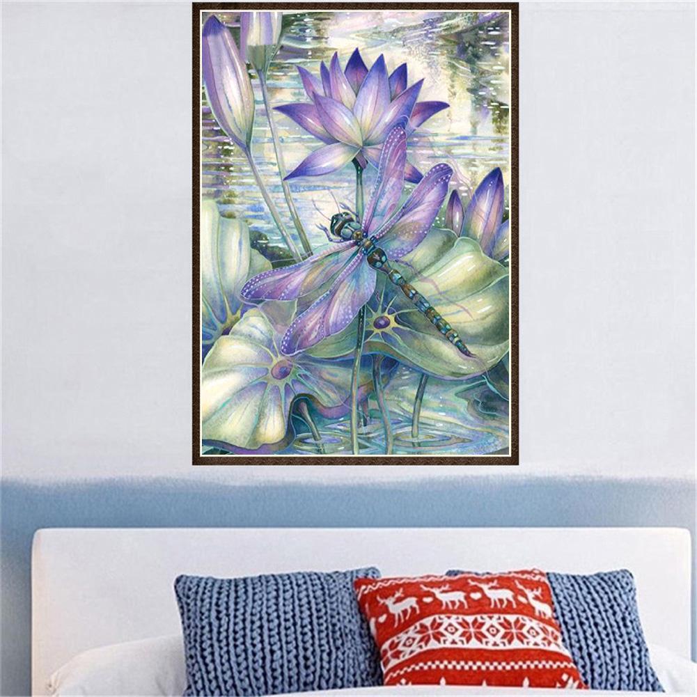 Dragonfly Lotus - Full Square Drill Diamond Painting 30*40CM