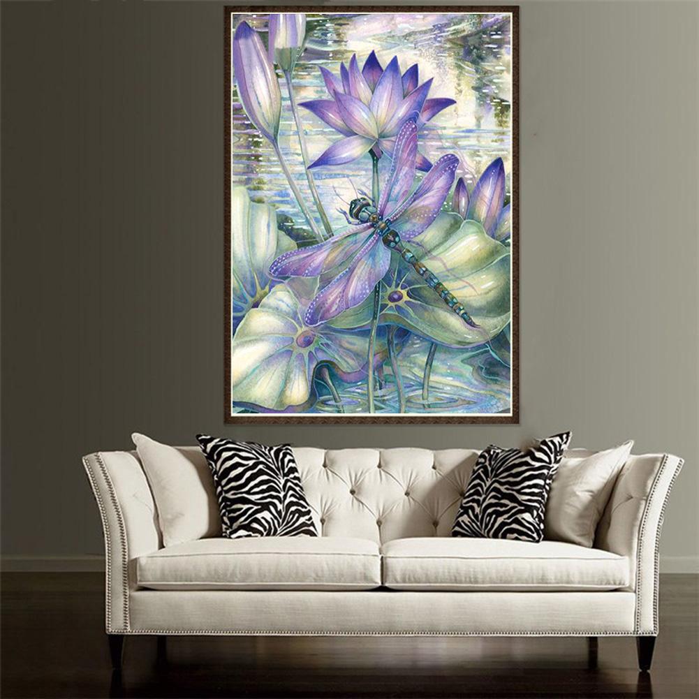 Dragonfly Lotus - Full Square Drill Diamond Painting 30*40CM