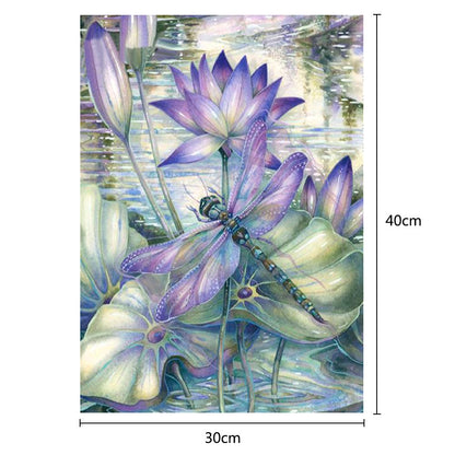 Dragonfly Lotus - Full Square Drill Diamond Painting 30*40CM