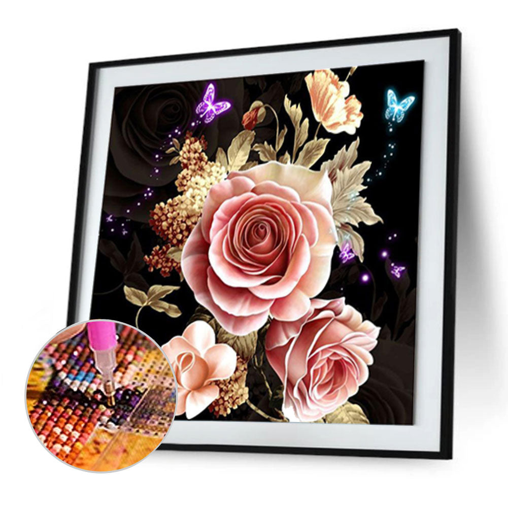 Butterfly Flowers - Full Round Drill Diamond Painting 30*30CM