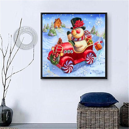 Snowman Car - Full Round Drill Diamond Painting 30*30CM