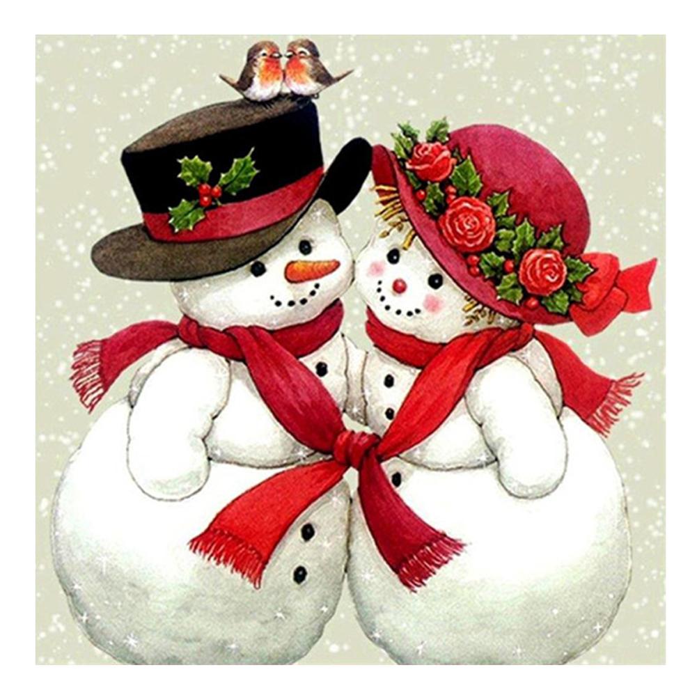 Snowman Couple - Full Round Drill Diamond Painting 30*30CM